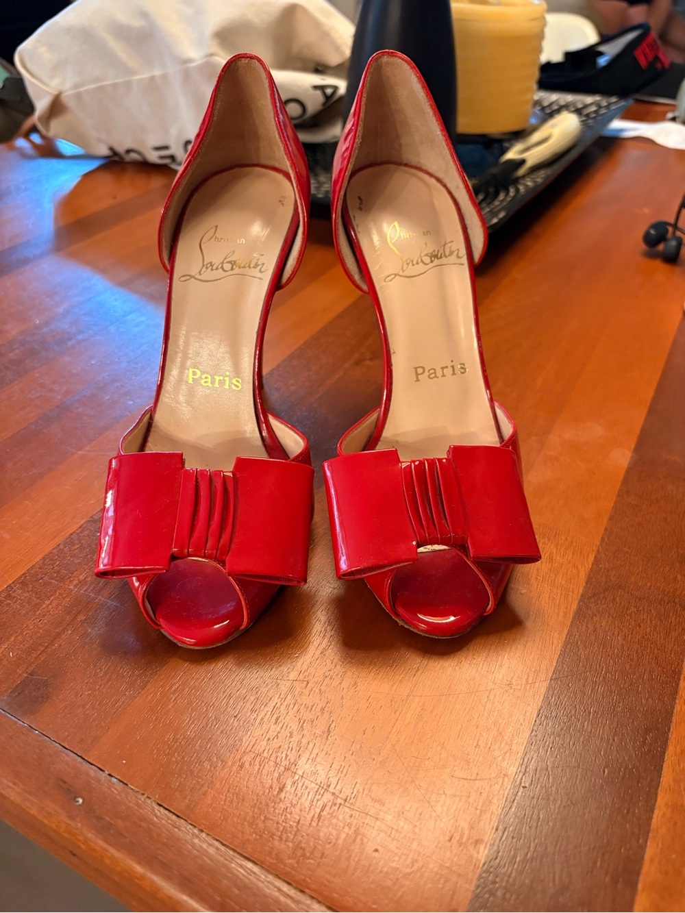Christian Louboutin Red Patent D’Orsay Bow Pumps